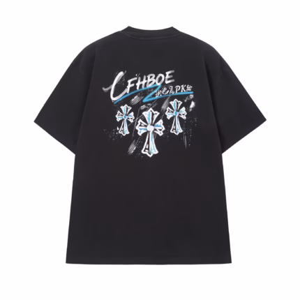 Chrome Hearts Blue Triple Cross Graffiti T-Shirt Black