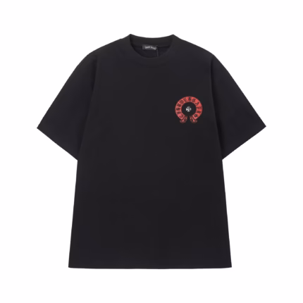 Chrome Hearts Red Horseshoe Cross Logo T-Shirt Black