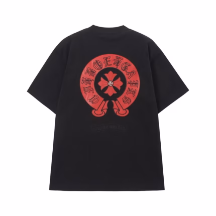 Chrome Hearts Red Horseshoe Cross Logo T-Shirt Black