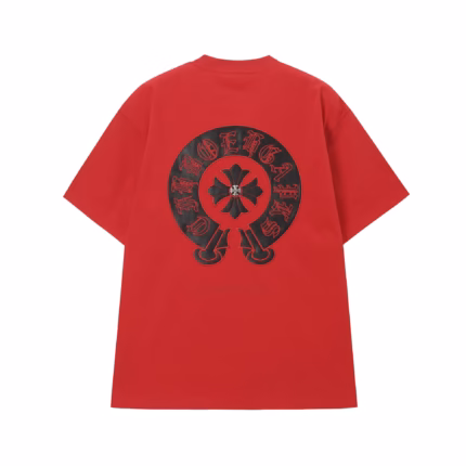 Chrome Hearts Red Horseshoe Cross Logo T-Shirt Red