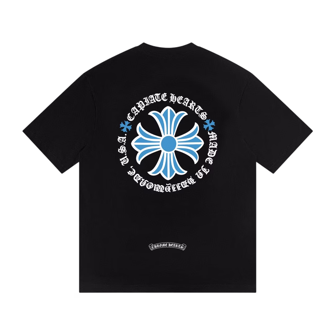 Chrome Hearts Blue Cross Logo Black T-Shirt Chrome Hearts Blue Cross Logo Black T-Shirt
