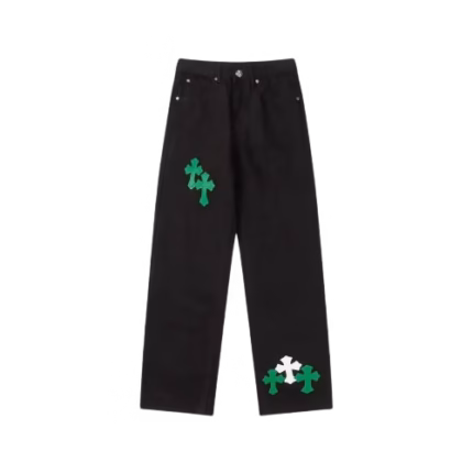 Chrome Hearts Cross Green & White Patch Jeans