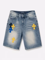 Chrome Hearts Multi Cross Patch Washed Denim Shorts