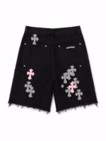Chrome Hearts Checker Pink Cross Denim Shorts