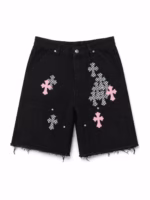 Chrome Hearts Checker Pink Cross Denim Shorts