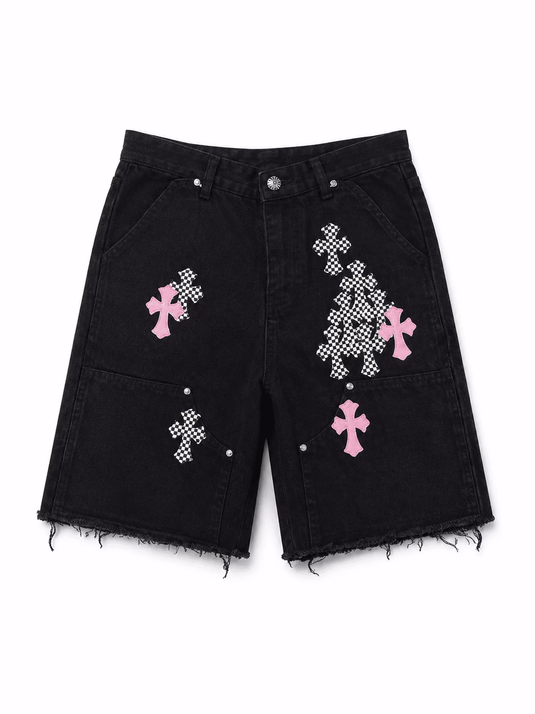 Chrome Hearts Checker Pink Cross Denim Shorts Chrome Hearts Checker Pink Cross Denim Shorts