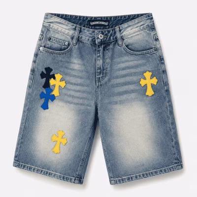 Chrome Hearts Multi Cross Patch Washed Denim Shorts