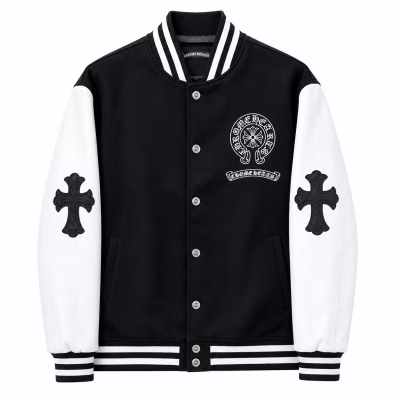 Chrome Hearts Jacket Black & White Leather Sleeve Varsity