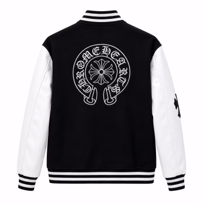 Chrome Hearts Jacket Black & White Leather Sleeve Varsity